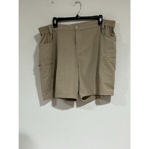 Woman’s Willit Xxl Tan Elastic Waist Zip Pockets Midi Cargo Shorts